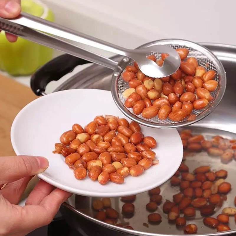 personality Filter Spoon with Clip Multi-functional Stainless Steel Colander Oil-Frying Filter Fried Food Clip Kitchen Gadgets-image-690358454
