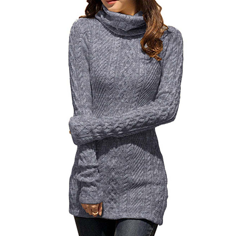 

Long Sweater Dress Women Turtleneck Autumn Thick Pullover knitted Winter Slim Vintage Warm Jumper Merino Wool Cashmere Sweater x, Default color