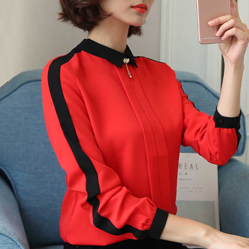 

Long Sleeve Chiffon Blouse Shirt Tops Women Blouse Women Blusas Mujer De Moda Turn Down Collar Blouse Women Clothing E107 210602, White