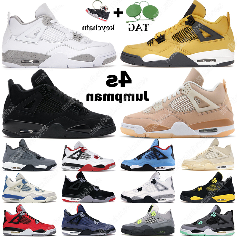 

With socks Basketball Shoes men women 4s Shimmer fire red 4 Black Cat Tour Yellow University Blue Bred Oreo Cactus Jack Thunder mens trainers, Sail