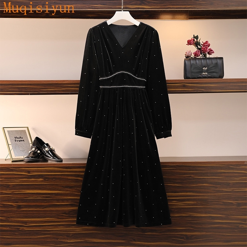 

Elegant Women's Dress V Neck Long Sleeves Pleuche A Line Spring Ladies Party es female Clothing S-4XL 210428, Beige