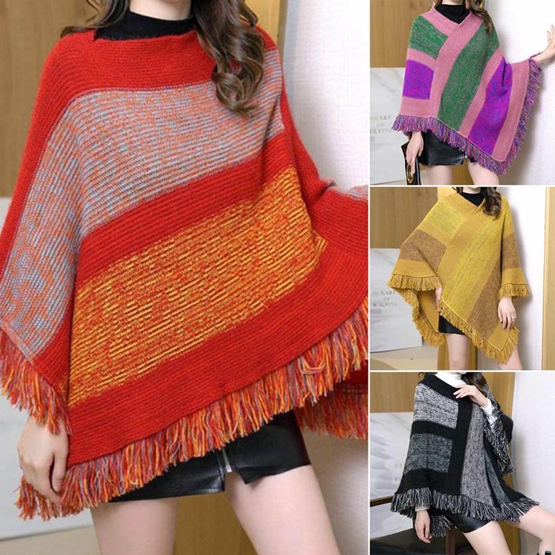 

Scarves Winter Cloak Women Soft Knitted Print Tassel Cardigan Capes Shawl Coat Ponchos Mujer Invierno Elegantes Cape Poncho