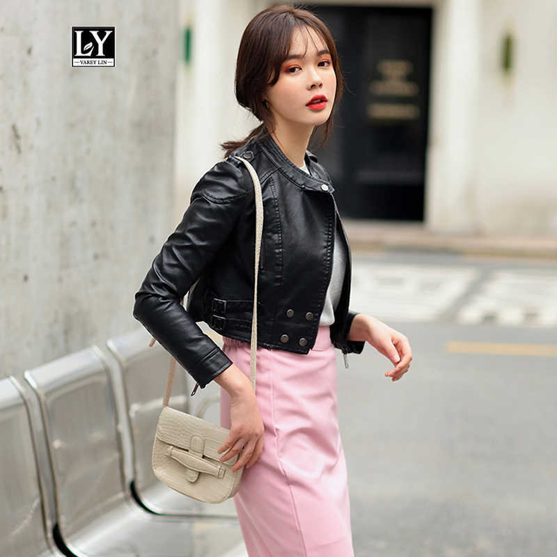 

Ly Varey Lin Spring Women Faux Soft Leather Short Jacket Casual Zipper Biker Coats Female Slim Black Pu Outerwear 210526