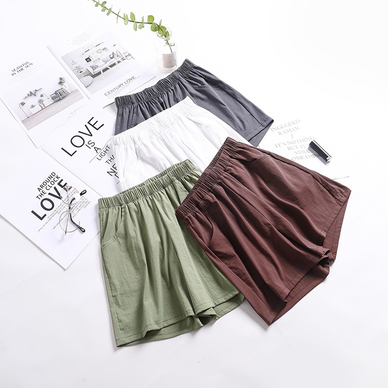 

High Quality Korean Simple Solid Summer Shorts Loose Waist Green Women Black Silk Baggy Pants 210603, Pink