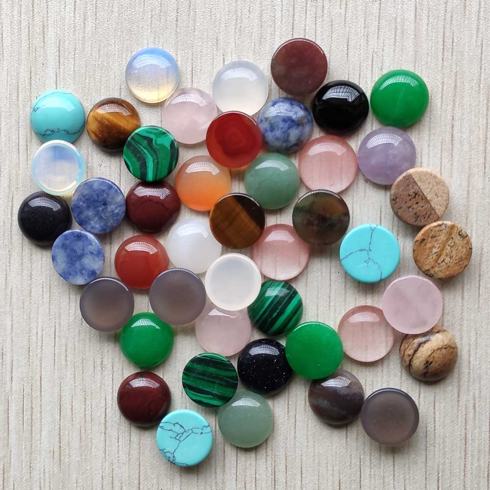 

14mm Assorted Natural stone flat base Round cabochon Green Pink Cystal Loose beads for Necklace earrings jewelry & Clothes Accessories making Wholesale