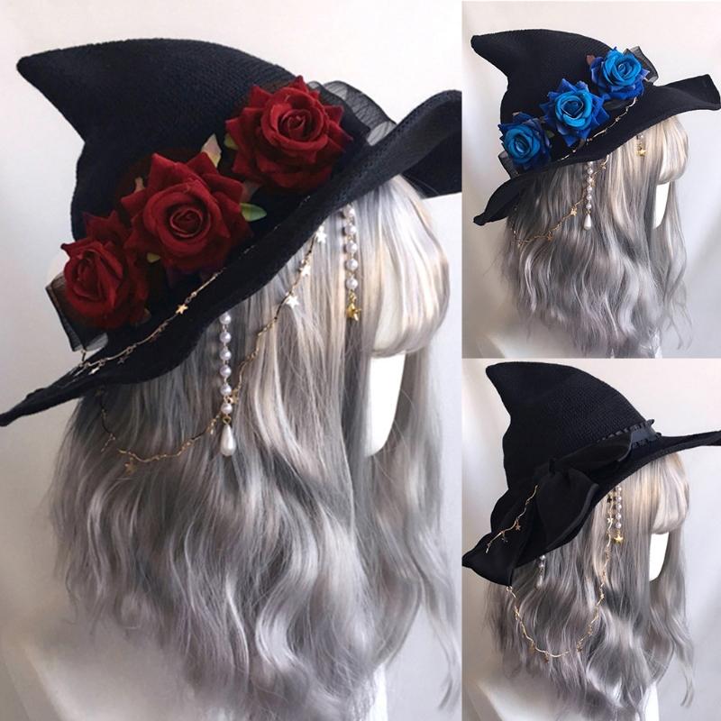 

Beanie/Skull Caps Women Witch Hat Halloween Wizard Cap Women's Headwear Makeup Set Accessories Lolita Outfit, 01