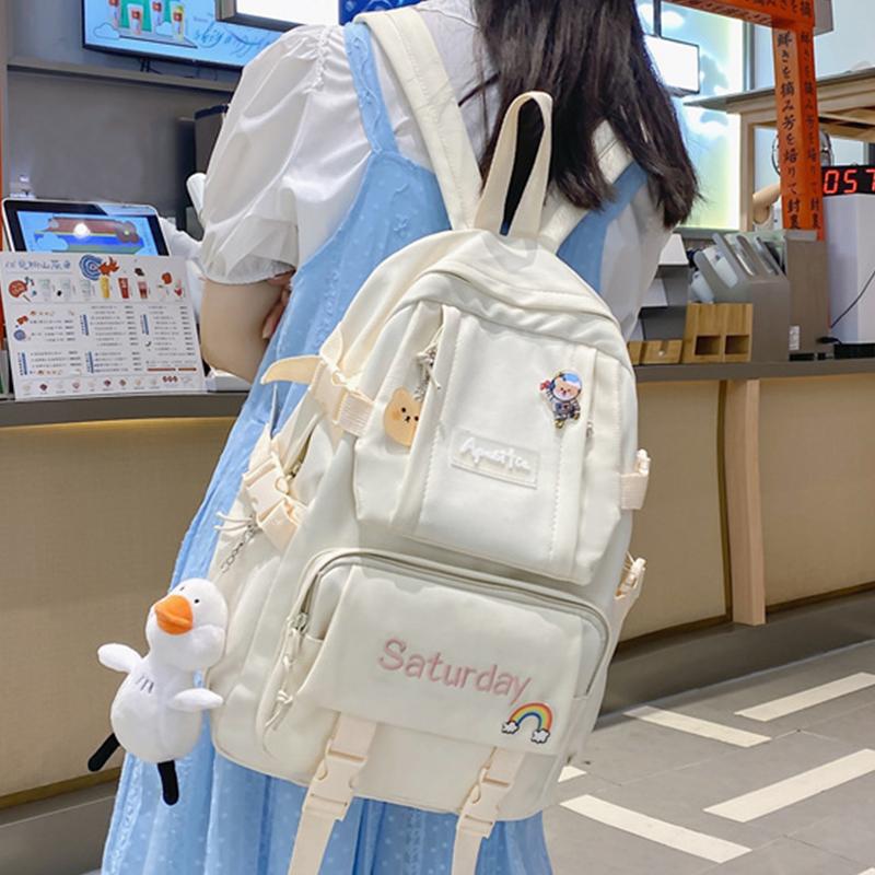 

School Bags EST Solid Color Women Backpack Large Waterproof Nylon Shoulders Female Casual Travel Girls College Students Kawaii Book Bag