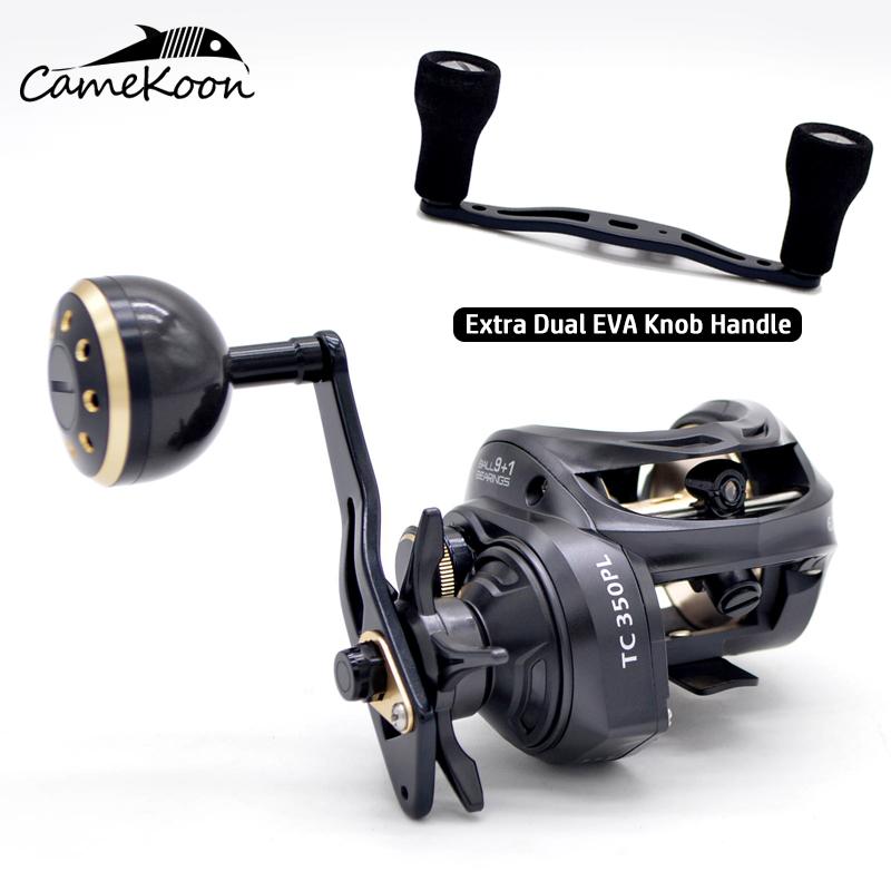 

Baitcasting Reels CAMEKOON Size 350 Low Profile Reel With Extra Dual Handle 15KG Drag 9+1 Bearings Carbon Body Saltwater Jigging Coil
