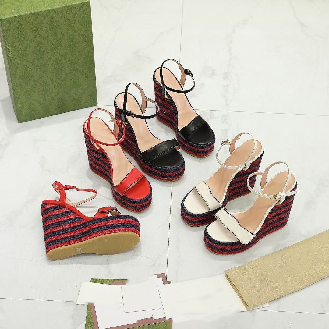 

Designer Sandals Women Platform Espadrille Wedge-shaped Ankle Cord Heel Heels 13cm Fashion Genuine Leather Strap Fisherman Wedding Dress Party Shoes 291, Socks