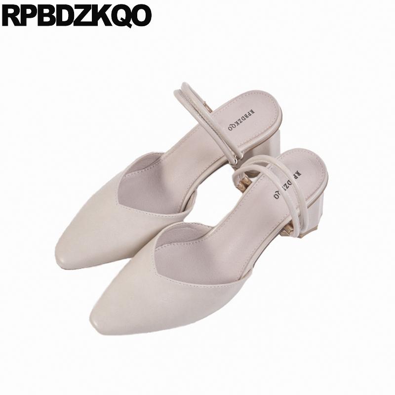 

Slippers Korean Plain 5 Mules Fashion Shoes 2021 Women Autumn High Heel Sandals Suede Pointed Toe Slides Designer Leather Chunky, Black