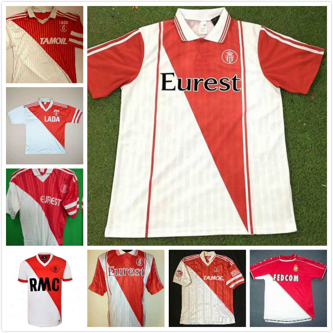 

Retro Monaco Soccer Jersey 82 90 91 92 94 95 96 97 Tuybens Dalger Vintage AS BEN YEDDER JOVETIC GOLOVIN Flocage JORGE Football Shirt