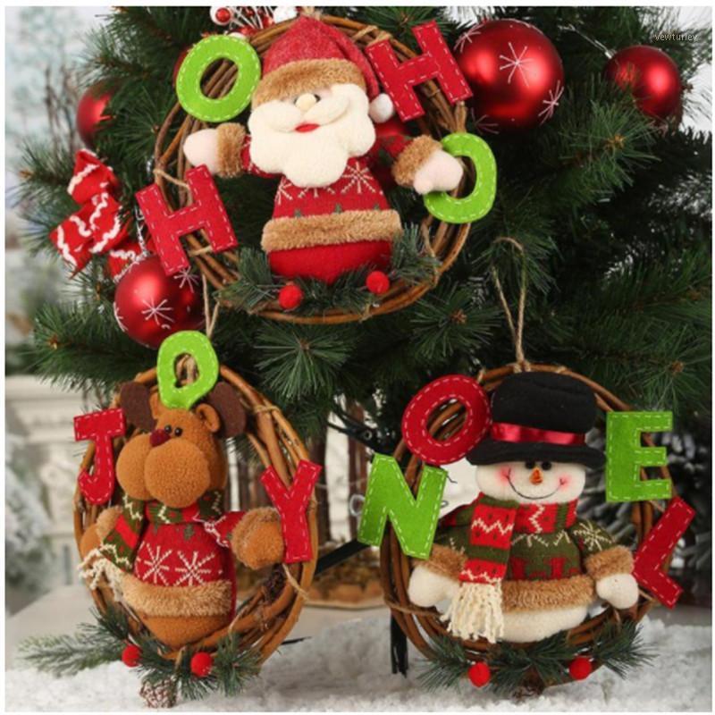 

Party Decoration Christmas Tree Ornaments Plush Snowman Santa Claus Elk Reindeer Rattan Ring Hanging Pendants For Holiday