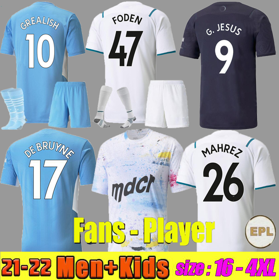 

fans+Player 21 22 GREALISH soccer jersey STERLING mANchesTEr G. JESUS CITIES FERRAN MAHREZ DE BRUYNE 2021 2022 CITY away FODEN football shirts men + kids, Fans s-4xl