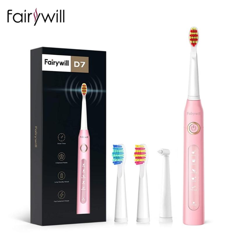 

Smart Electric Toothbrush Fairywill Sonic Waterproof USB Rechargeable 5 Modes Adult Travel With 10 Replacement Heads Gift