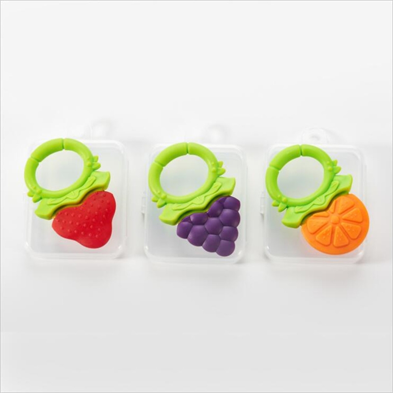 

Baby Fruit Grape Strawberry Orange Teether Teething Silicone Chew Ring High Quality Toy Gift New 2021