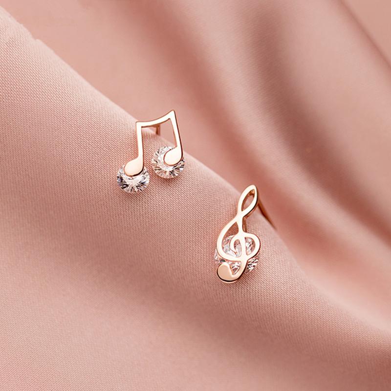 Music Note Earrings 925 Sterling Silver Zirconia Asymmetric Stud Korean Fine Jewelry Daughter Girl Kids Gift-image-697529408