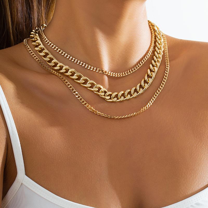 

Chokers Lacteo 3Pcs/Set Vintage Gold Color Cuban Chain Necklace For Women Punk Gothic Multi Layer Clavicle Choker Necklaces Jewelry Gift