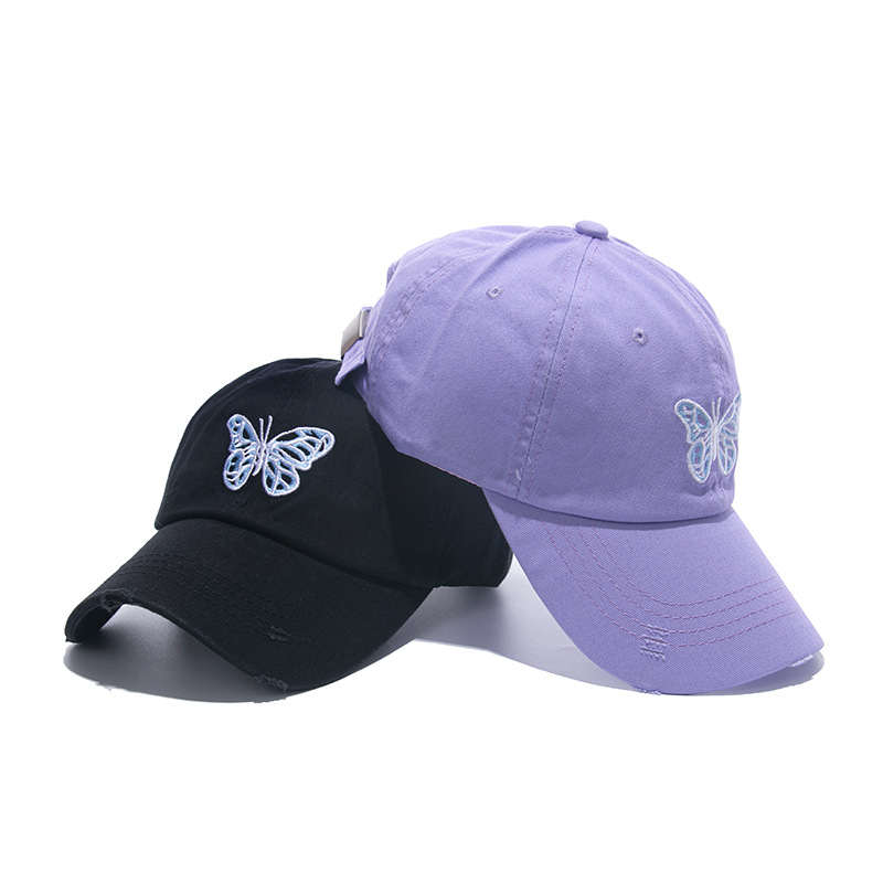 

2021 New Korean Sun Hat Internet Celebrity Sun-Proof Peaked Cap Butterfly Embroidered Face-Looking Small Baseball Cap Female No. 1, Purple