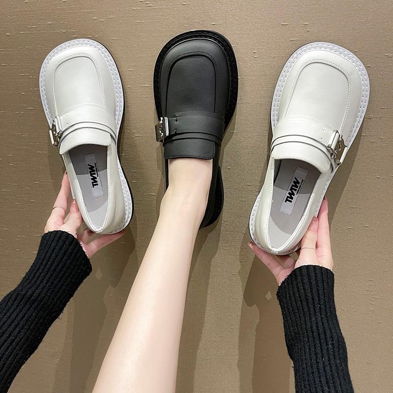 

Dress Shoes Brand Women Pumps 2021 Spring Real Leather Fashion White High Platform Thick Heel Woman Retro Office Lady, Black