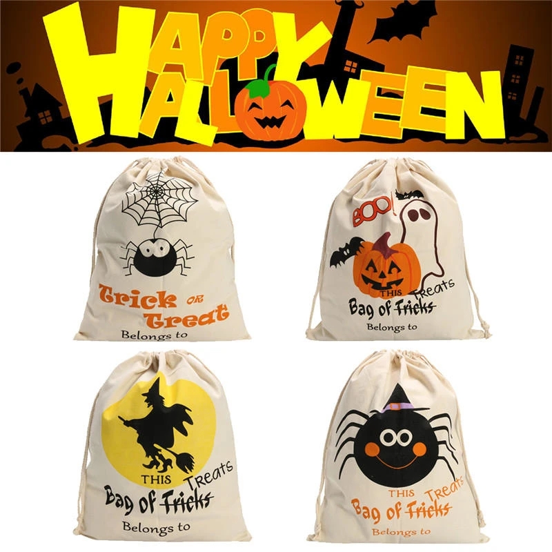

Halloween Pumpkin Canvas Bag Beam Port Drawstring Sack Candy Gift Bags