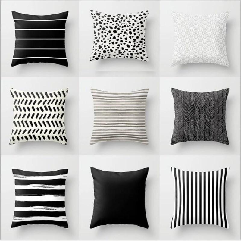 

Cushion/Decorative Pillow Nordic Stripes Geometric Cushions Cover Double-sided Black White Grey Polyester Pillowcase Sofa Car Home Decorativ