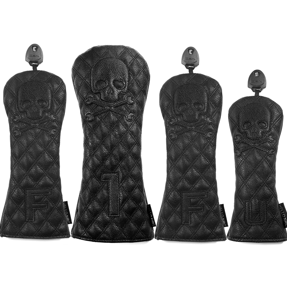 Black Skull PU Leather Golf Club Headcovers Driver Fairway Wood FW Hybrid Covers-image-732364990