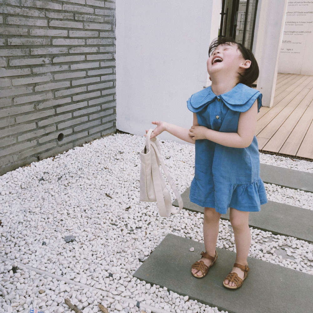 

15910 girls' double lotus collar dress, White