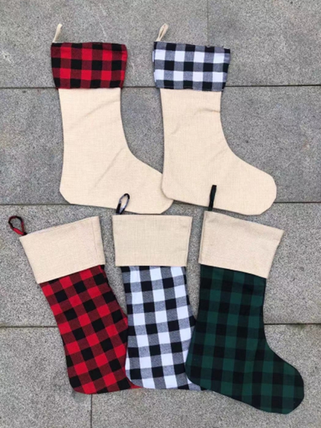 

Plaid Christmas Stocking Cotton buffalo Flannel Black Christmas Stockings Christmas Decor Poly Sublimation blanks Santa Stockings GGB2253