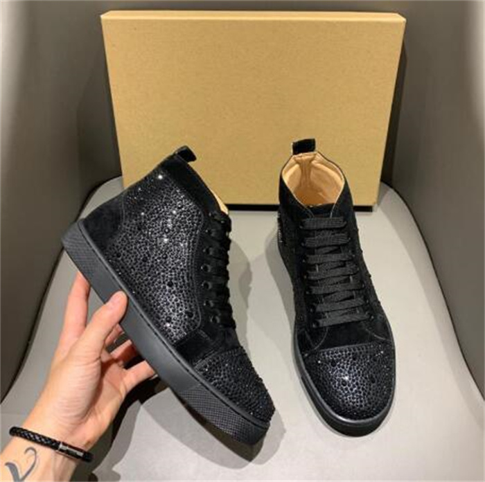 

2021 mens shoes red bottoms studded spikes fashion suede leather top quality black silver women flat sneaker Party Lovers size 36-45