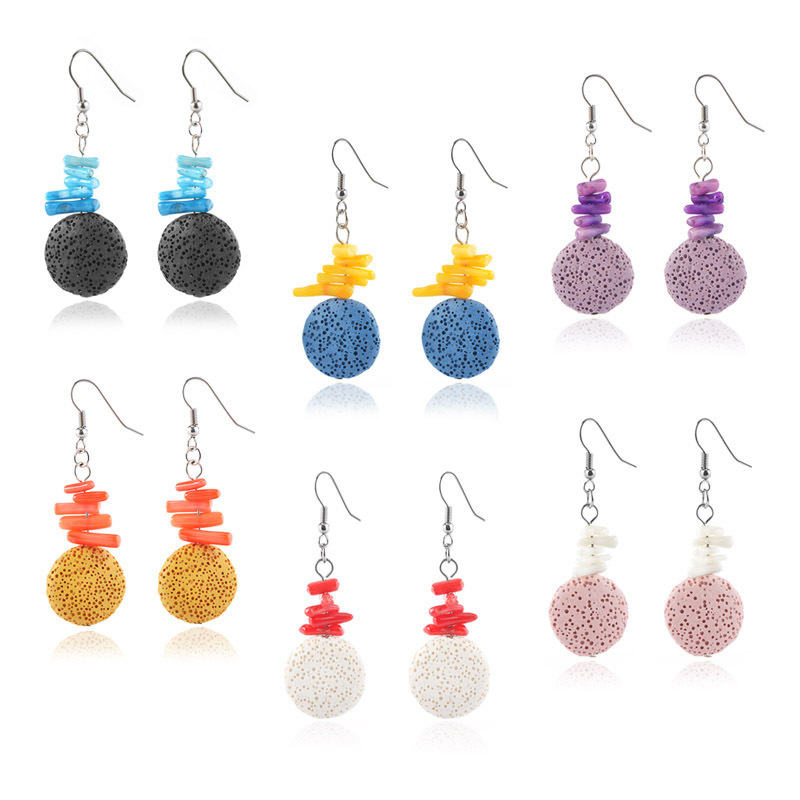 

Bohemia Retro Lava Stone Charms Earrings DIY Essential Oil Diffuser Jewelry Women Volcanic beads Earring