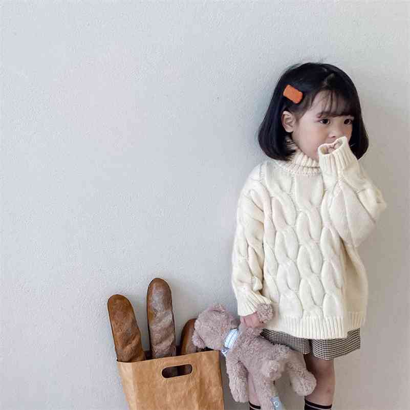 

Winter cute knitted soft warm sweaters for girls fashion twisted loose 4 colors high collar sweater 210708, Burgundy