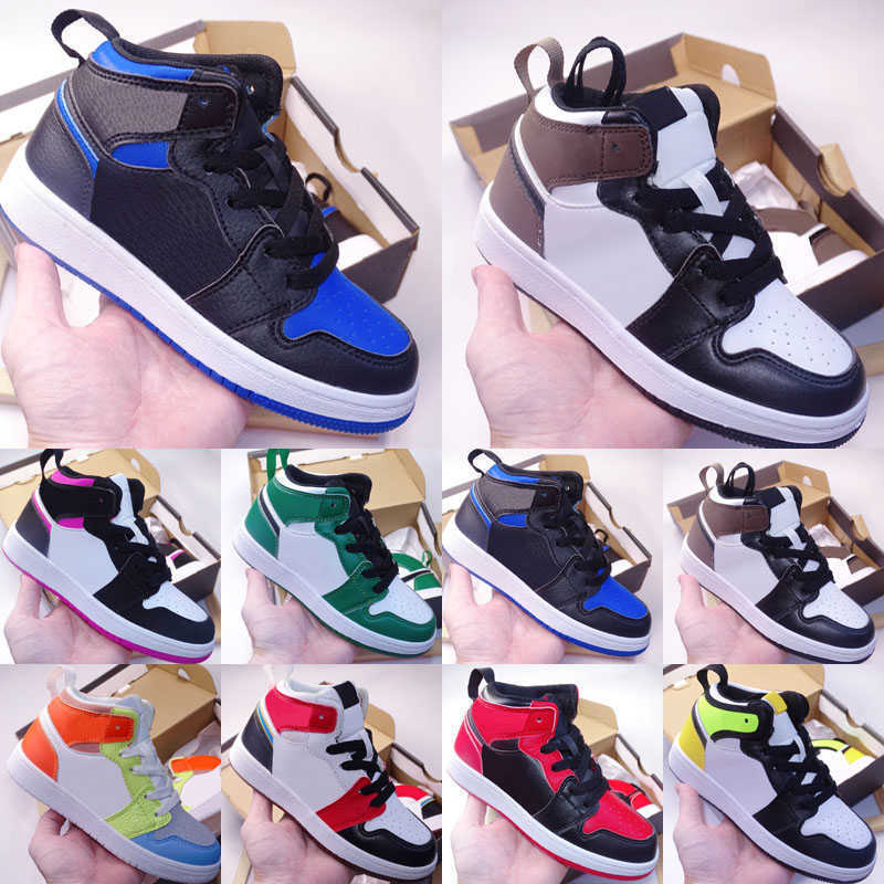 

1s Mid 1 Kids Basketball Shoes Jumpmans Paint Drip Ice Cream Edge Glow Bred Toe White Shadow Boys Girls Children Sneakers Size 22-35, As photo 5