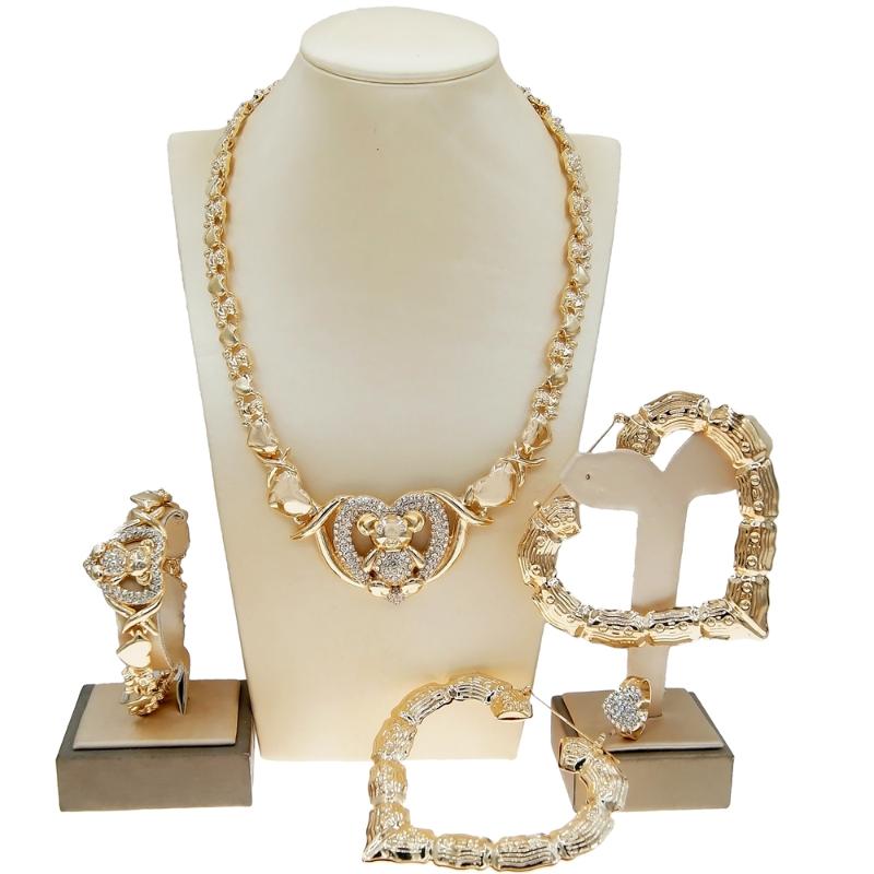 

Earrings & Necklace YULAILI Wholesale Italian Jewelry Set 18k Gold Plated Luxury Bridal Accessories For Women Bracelet Earring Ring, Silver