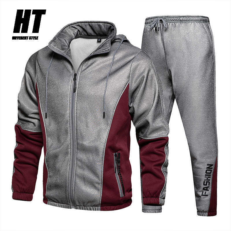 

Brand Tracksuit Men Set Two Pieces Patchwork Zipper Man Sportswear hodeed+Pants Male Casual Sweatshirts Slim Letter Suits 210603, Tz77black