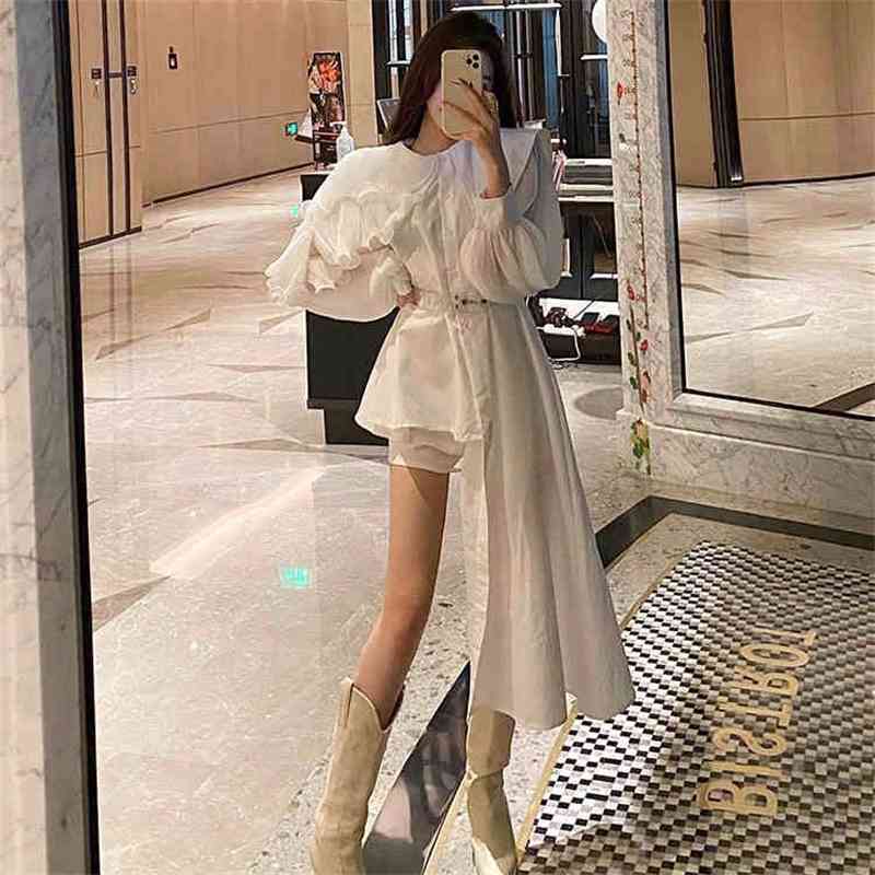 

white irregular design niche dress yamamoto hepburn smart long sleeve shirt skirt women's spring and autumn, Black;gray