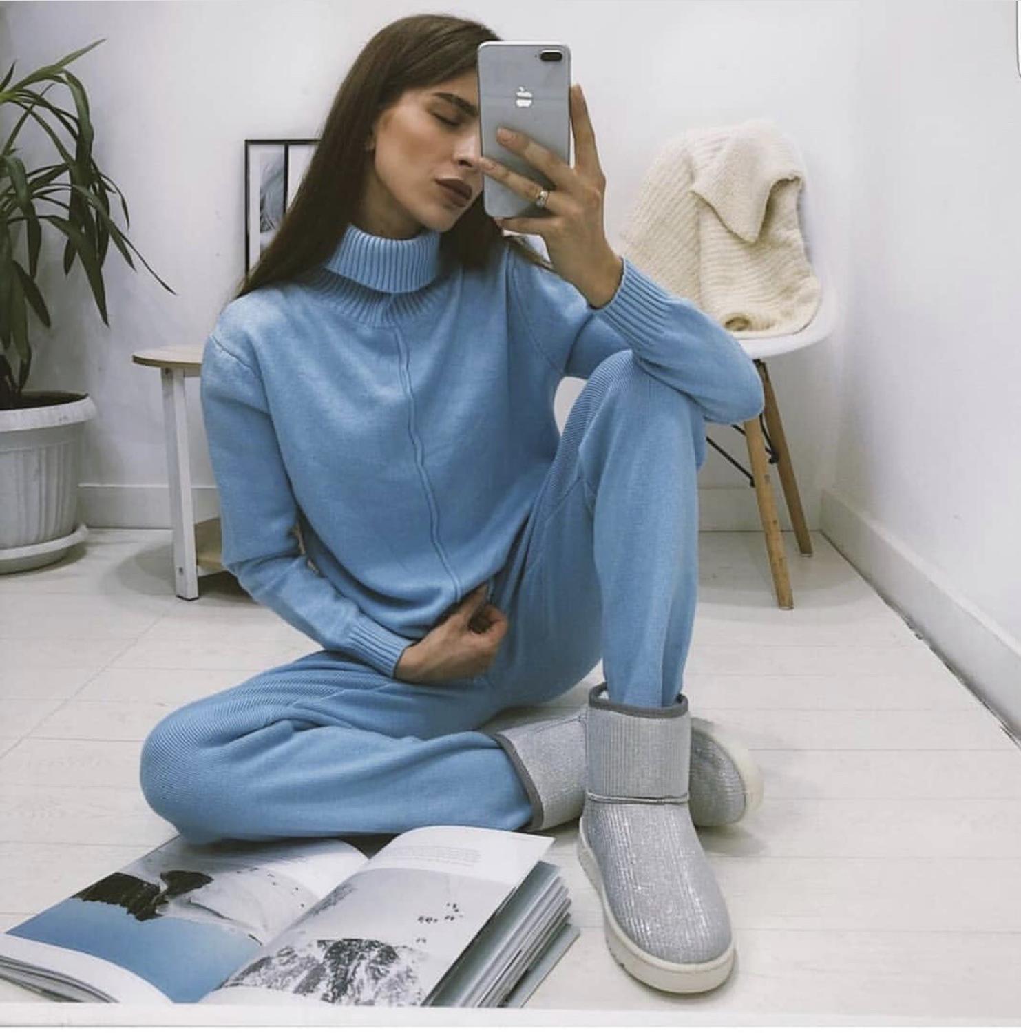 

Autumn Winter Knitted Tracksuit Turtleneck Sweatshirts Casual Suit Women Clothing 2 Piece Set Knit Sweater Pant Sporting Suits 210521, 10