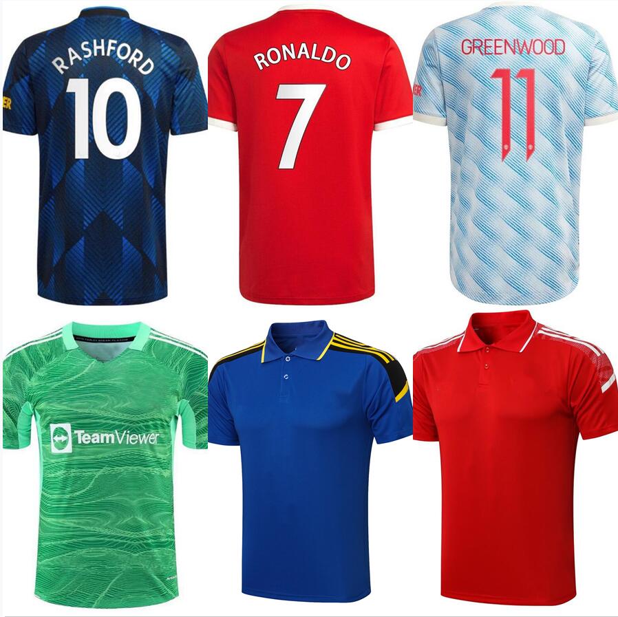 

21 22 SANCHO Soccer Jerseys home away 3th 2021 2022 Ronaldo training GREENWOOD B.FERNANDES Men football Shirt goalkeeper RASHFORD POGBA Uniform+patch