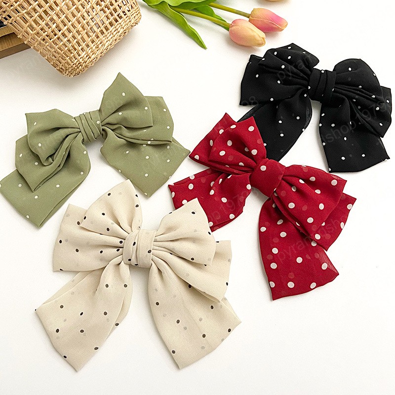 

Fashion Small Dot Floral Barrettes Bow For Women Grils Sweet Three-layer Oversized Chiffon Hairpin Hair Accessories, Mixed color