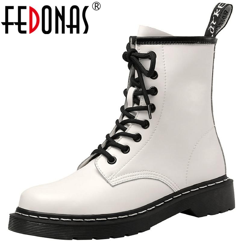 Boots FEDONAS Fashion Motorcycle Genuine Leather Chunky Heels Shoes For Women Cross Tied Working Party Woman Winter