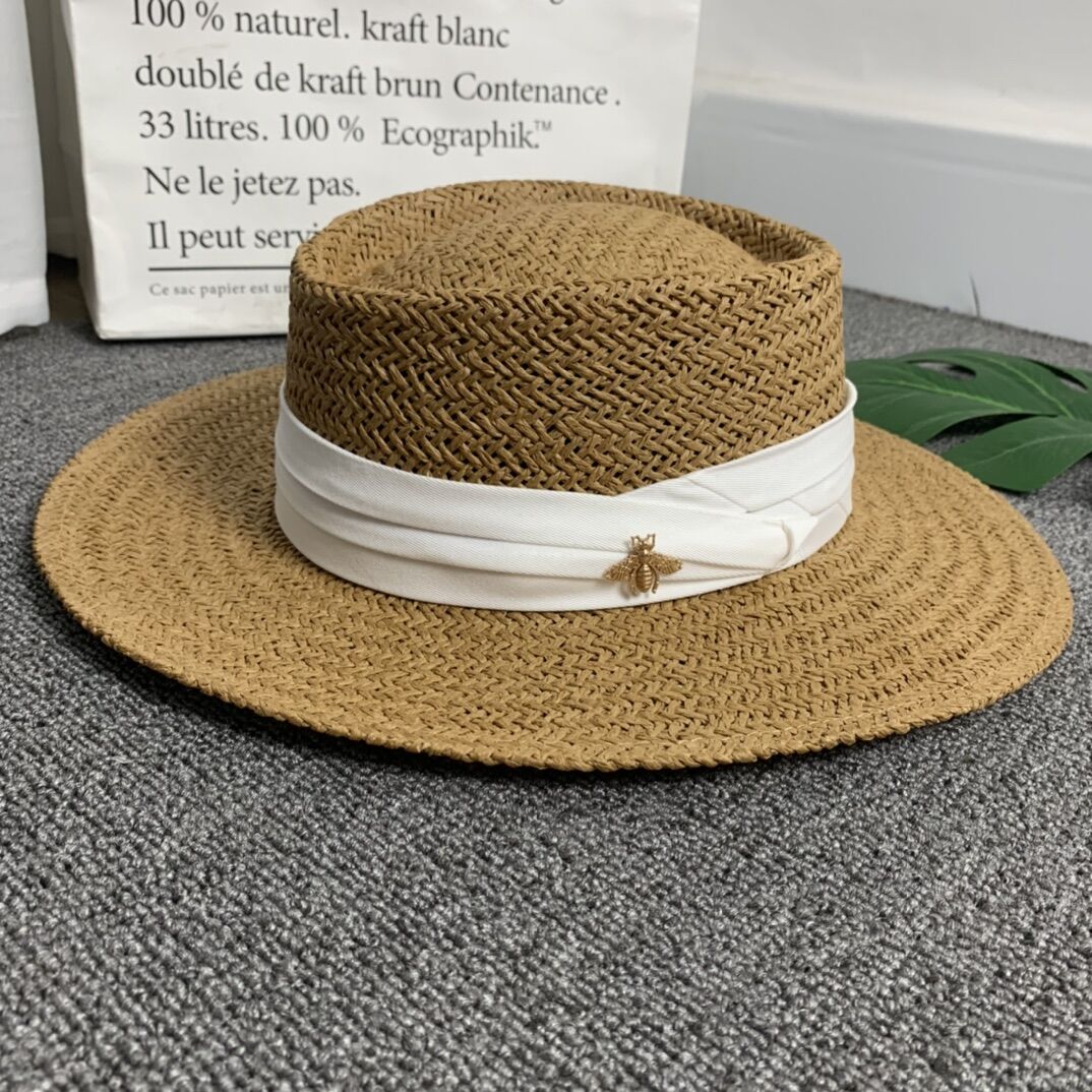 

2021 Fashion-Woven Wide-brimmed Hat Sun Hat Summer Women Bee Wide Cap Parent-child Flat-top Visor Woven Straw Hats