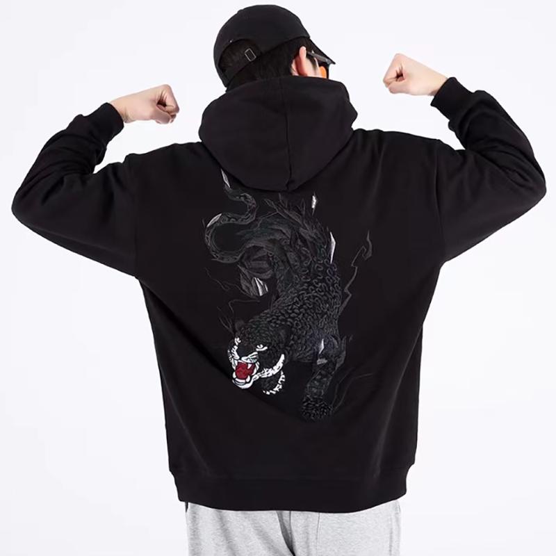 

Men' Hoodies & Sweatshirts Embroidery Graphic Hoodie Japanese Streetwear Men Clothing, Black