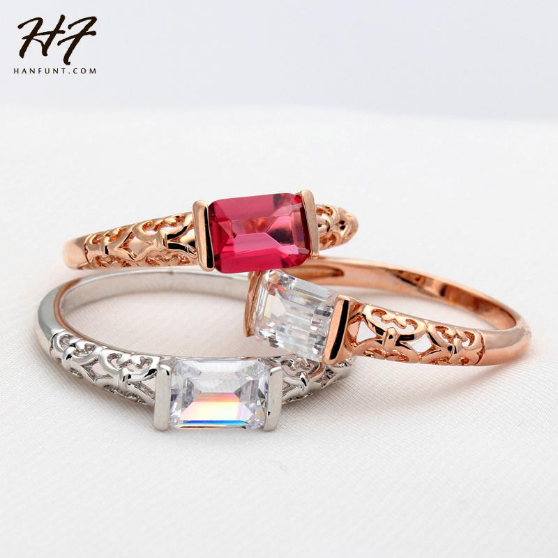 

Cluster Rings Simple Lady Style Imitation Red CZ Rose Gold Color Fashion Brand Retro Crystal Jewelry For Women Xmas Gift R367 R368, Golden;silver
