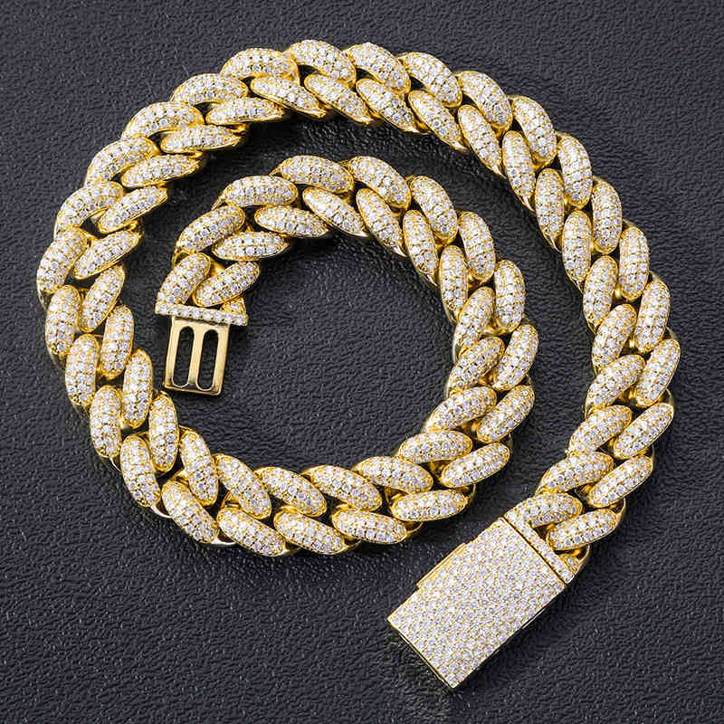 

20mm Hip Hop Rock 3 Rows CZ Stone Paved Bling Iced Out Round Cuban Link Chain Necklaces Women Men Rapper Jewelry X0509
