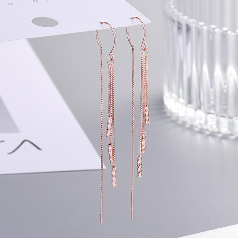 

Stud S925 Sterling Silver Temperament Tassel Ear Line Female Long Simple Earrings 2021 Trend Personalized, Golden;silver