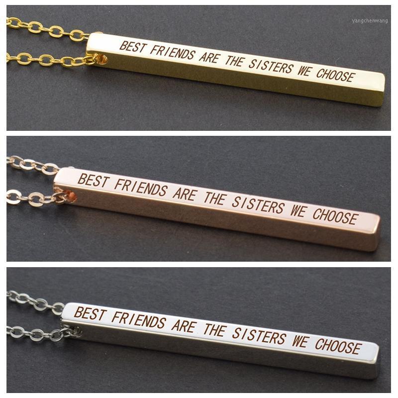 

Sister Jewelry " Friends Are The Sisters We Choose" Simple Engraved Vertical Bar Necklace Bridesmaid Gift Chains