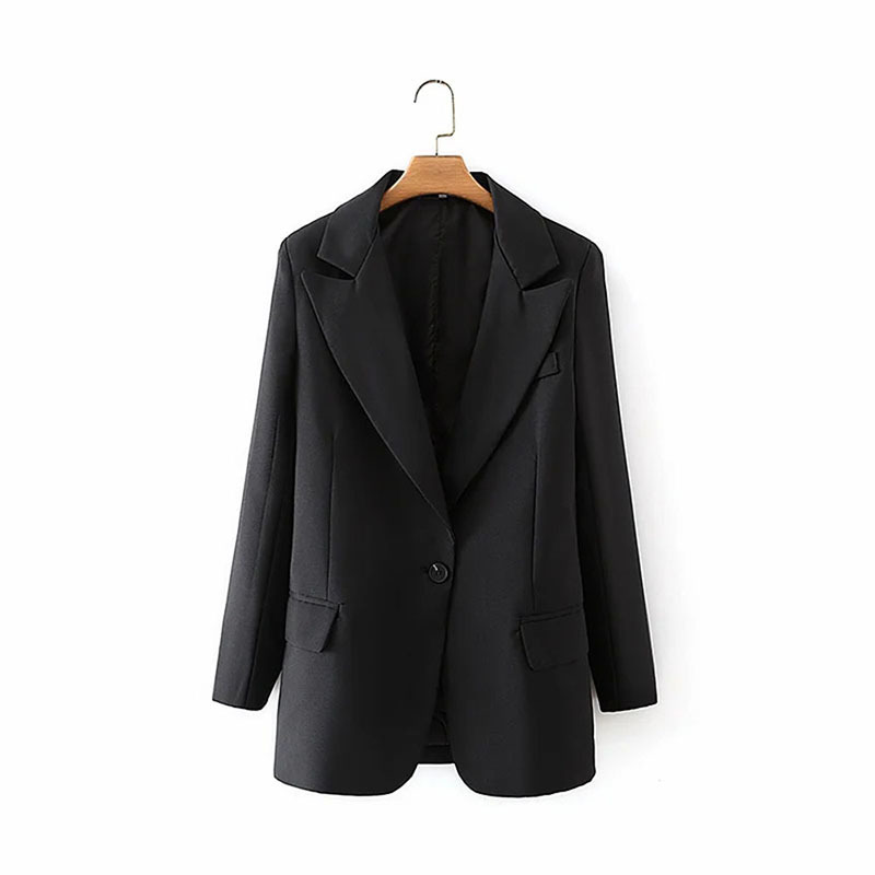 

Women's Fashion Solid Color Back Finale Blazer Casual One Button Long Sleeve Lapel Office Elegant Ladies Suits Jackets 210521, Black