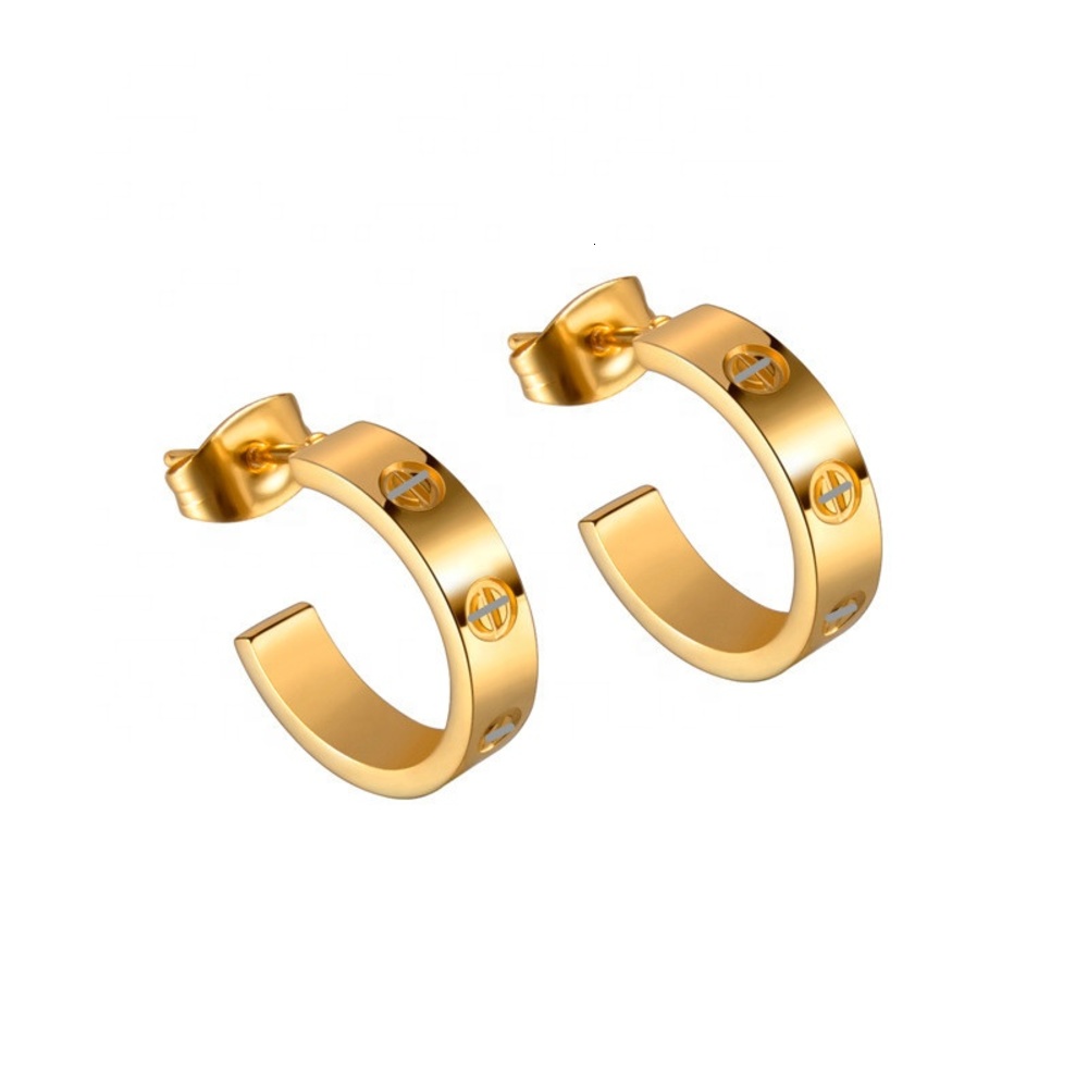 

Wholale custom fashion jewelry stainls steel 18k gold plated C shape simple classic love stud earrings for women