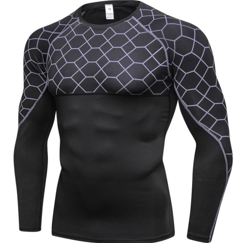 

Running Jerseys 2021 Sports Tights Long-sleeved Men' Printing Splicing Fitness Stretch Suit Quick-drying Basketball Training
