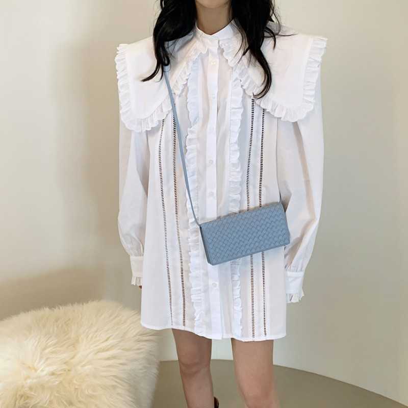 

Spring Women Fashion White Long Sleeve Ruffles Cotton Pullover Casual Loose Dress Robe Vestidos 210526, Photo color