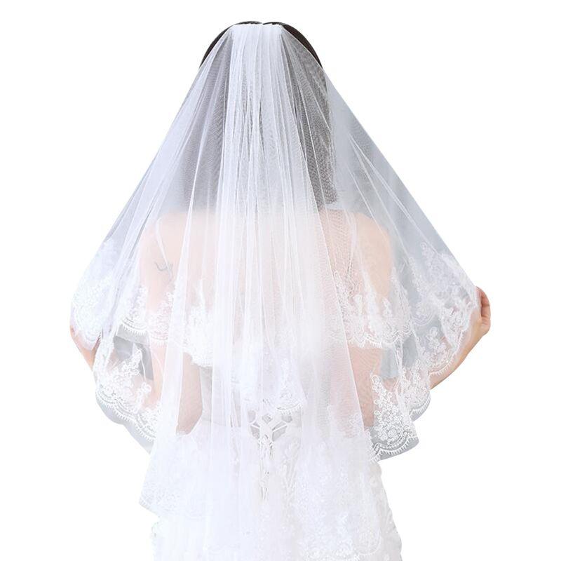 

Bridal Veils 2 Tier Double Layer Women Wedding Veil Glitter Sequins Embellished Eyelash Scalloped Lace Trim Comb Party Costume, As pic